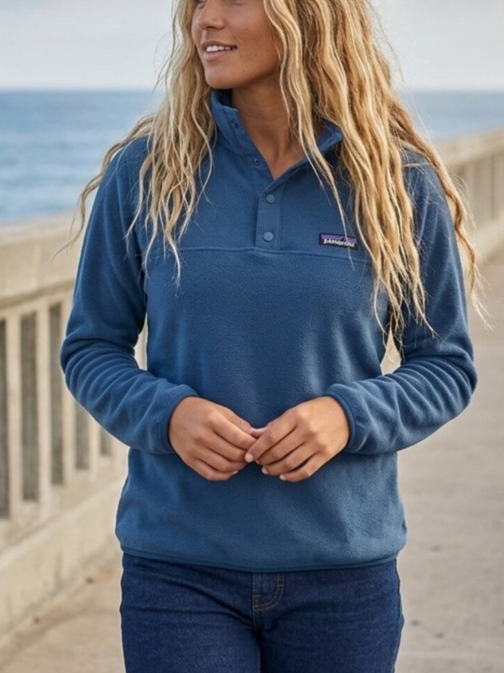 Patagonia Women's Tidepool Blue Micro D Snap-T Pullover Sweatshirt Size S 54602